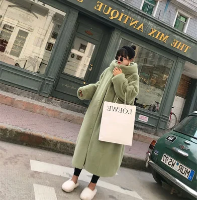 Bean green Модное зимнее длинное пальто из искусственного меха женская верхняя одежда с капюшоном Новое Норковое плюшевое толстое теплое поддельное женское меховое пальто Свободное пальто - Цвет: Bean green