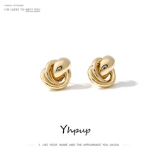 Yhpup круглым носком в Корейском стиле; для штабелирования серьги-гвоздики Медь с покрытием из настоящей Золотой Высокое качество Серьги Brincos, можно носить с очарование металла S925 ювелирные изделия Для женщин