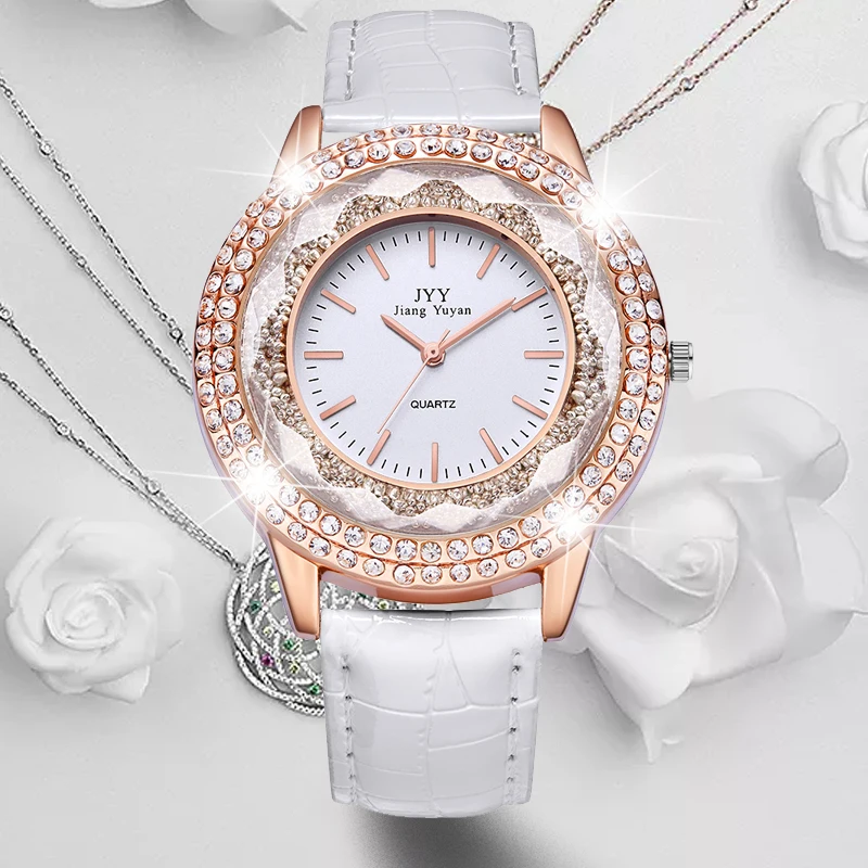 

Dropship New Fashion Ladies Leather Crystal Diamond Rhinestone Watches Women Beauty Dress Quartz Wristwatch Hours Reloj Mujer