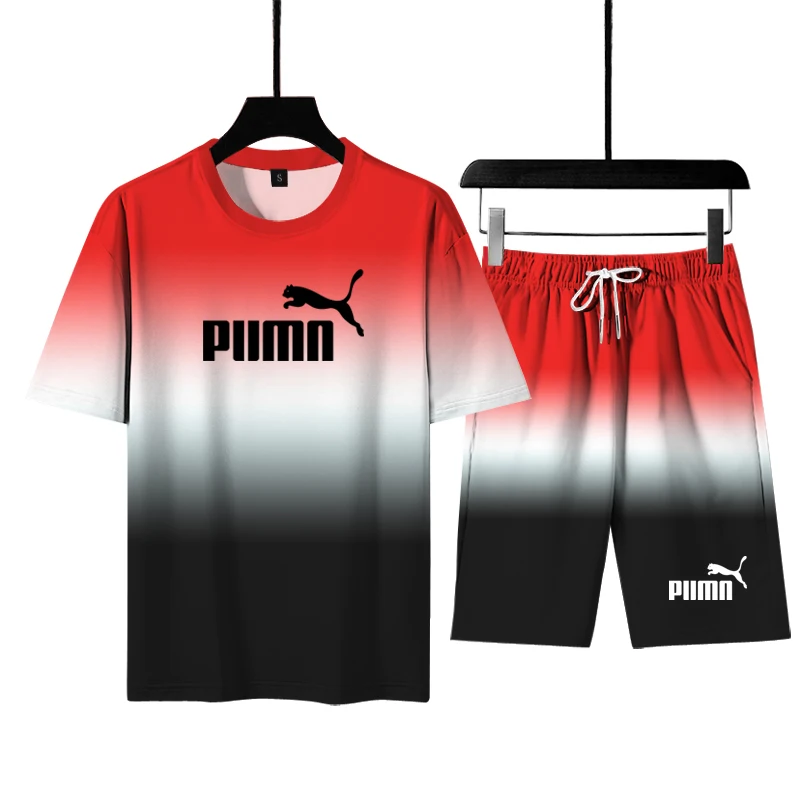 Camiseta de algodón para hombre + Pantalones cortos deportivos, traje de verano de alta calidad, conjuntos deportivos para correr, novedad de 2021