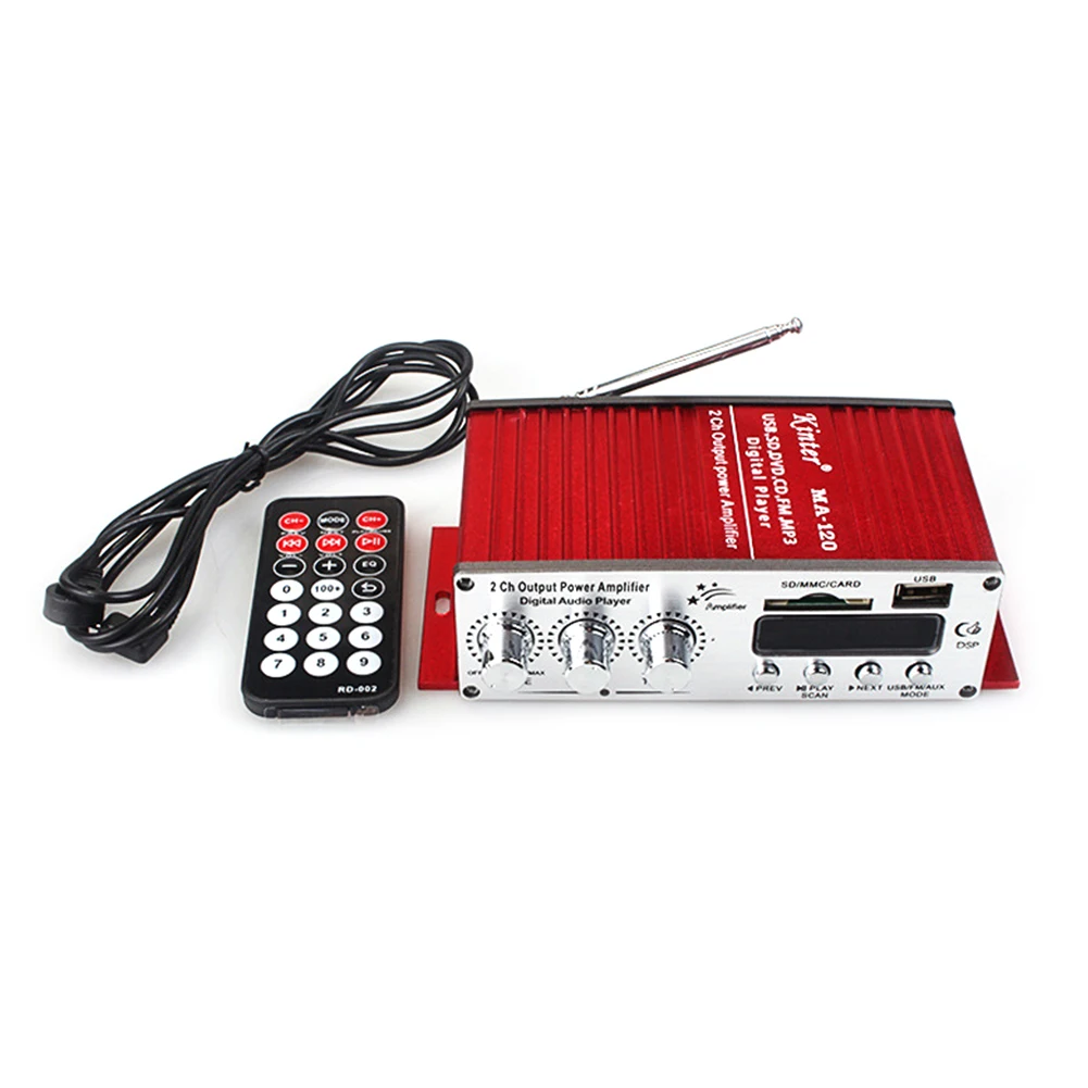 MA-120 Цифровой fm-радио мини усилитель аудио плеер двухканальный Hi-Fi стерео пульт дистанционного управления USB вход домашний мотоцикл автомобиль