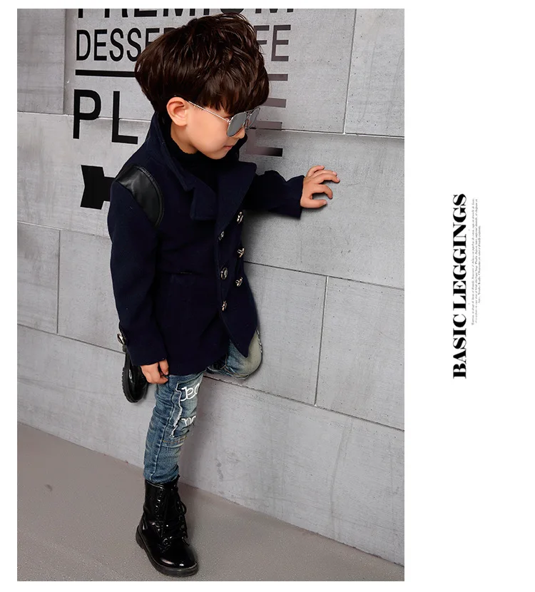 Детская одежда для мальчиков; коллекция года; корейское зимнее пальто; модное шерстяное пальто средней длины с подкладкой