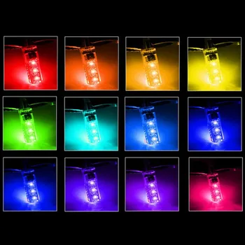 

2PCS 5050 / T10 5050 6SMD Colorful RGB LED Car Interior Reading Light Bulb Decoration Lamp With Remote Control Car Styling Top