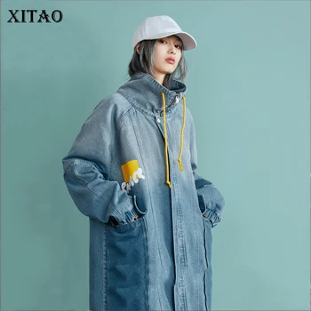 

XITAO Print Zippers Loose Drawstring Jackets Women 2020 Spring Tide Fashion New Style Turn Down Collar Long Sleeve Coat GCC3308