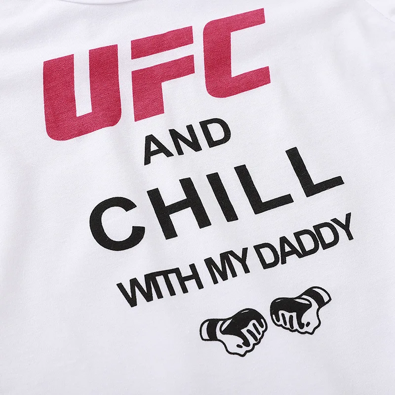 Боди для новорожденных UFC Chill With My Daddy принт с буквами для детей боди с коротким рукавом белый комбинезон летняя одежда для маленьких мальчиков и девочек