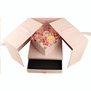

Rose Artificial Flowers Gift Box High Quality Fake Flowers Heart Box Drawer Valentines Day Fleur Artificielle Love Gift EB50JH