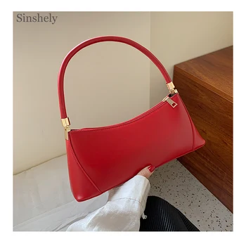 

French Designer Vintage Leather Shoulder Bag Women Small Handbags Luxury Brand Design Single Strap Hand Bags Red
