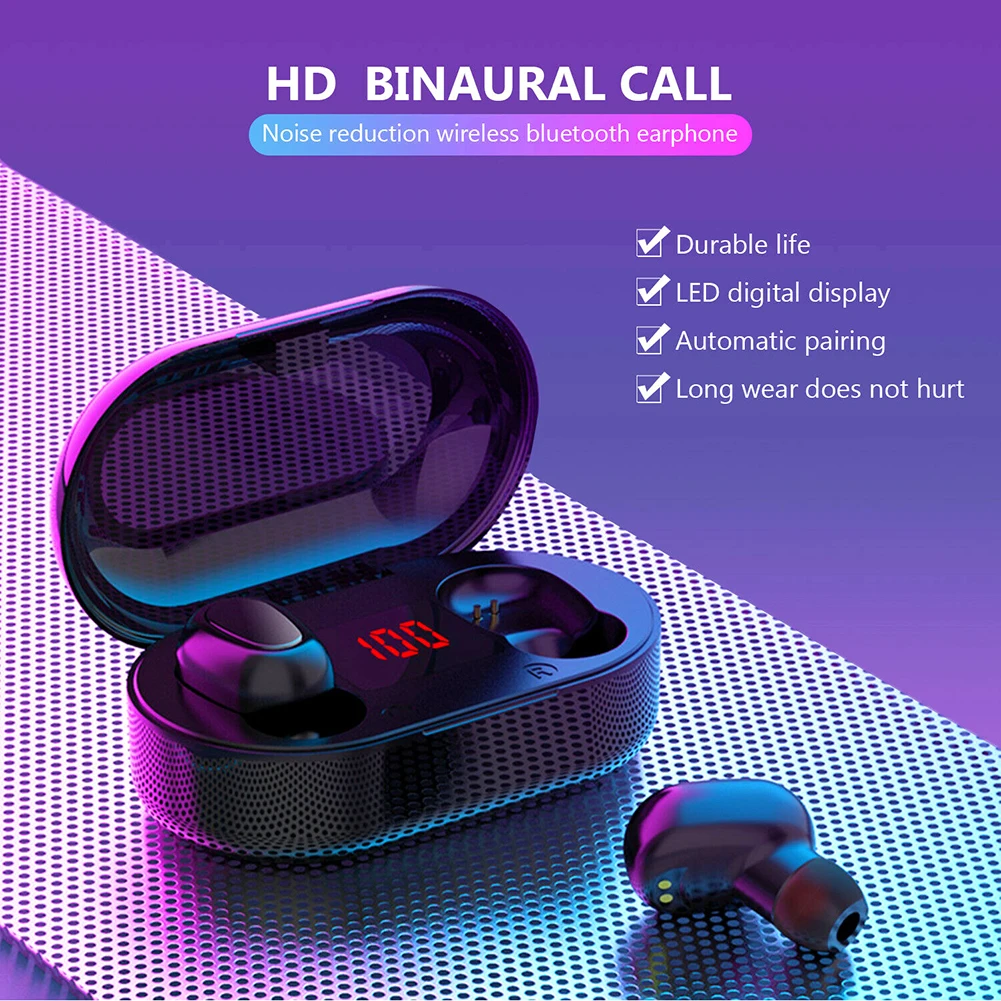 Led Digital Display Tws Wireless Earphone Bluetooth 5 0 Headset In Ear Mini Headphones Earbuds High Fidelity Sound High Quality