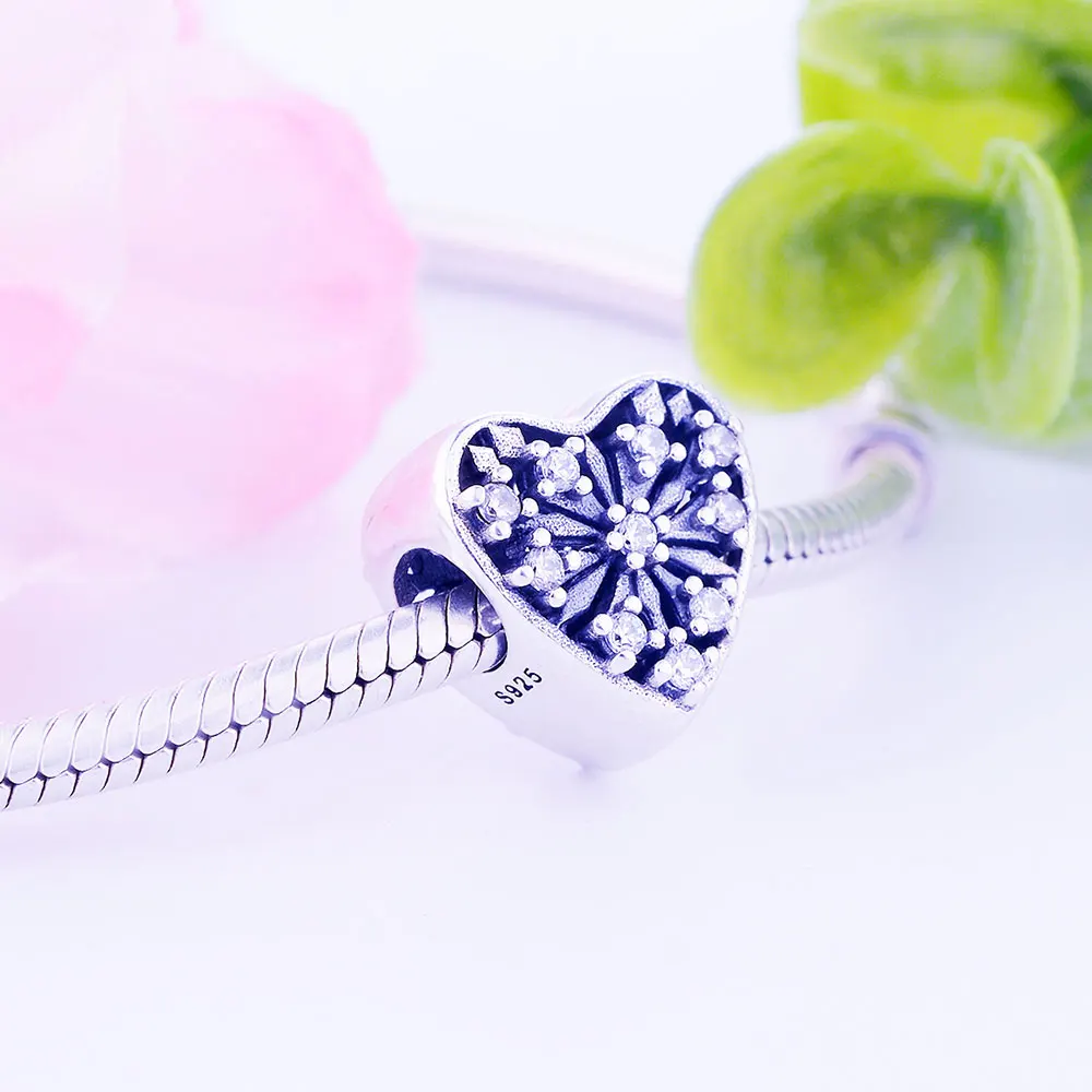 

Berloque Fashion Women Men Jewelry Real 925 Sterling Silver Snowflake Heart Beads Charms Fit Charms Bracelets Jewelry Making