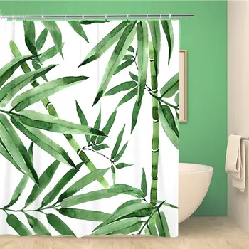 

Bathroom Shower Curtain Tropical Leaves Bamboo Tree Pattern in Watercolor Aquarelle Wild 66x72 inches Waterproof Bath Curtain