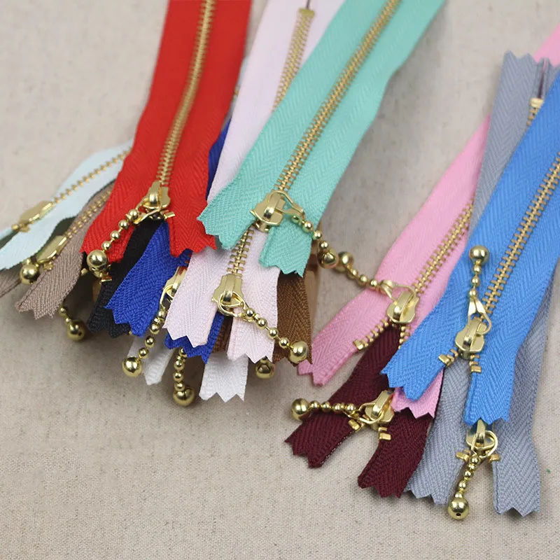 Set of 5 Gold Metal Zippers in Various Lengths for Sewing and Craft Projects