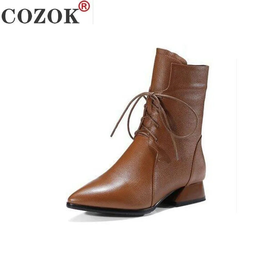

JUNSRM Pointed Toe Thick with Versatile Martin Boots Women's Boots Woman Cross-tied Front Tie Casual & Comfortable Boots Female