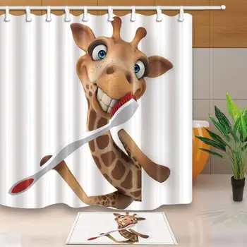 

Kids Love Animals Bath Curtain Cartoon Fancy Giraffe With Glasses Mildew Resistant Polyester Fabric Shower Curtain