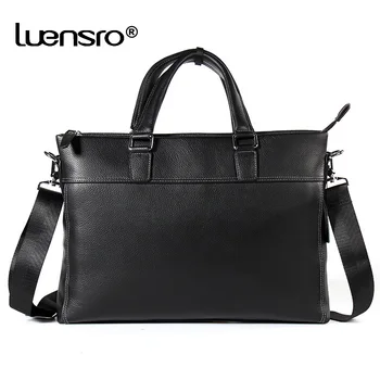 

LUENSRO 100% Natural Cowskin Men Briefcase Genuine Leather Men's Briefcase Laptop Bag Male Business Cowhide Leather Handbag Men