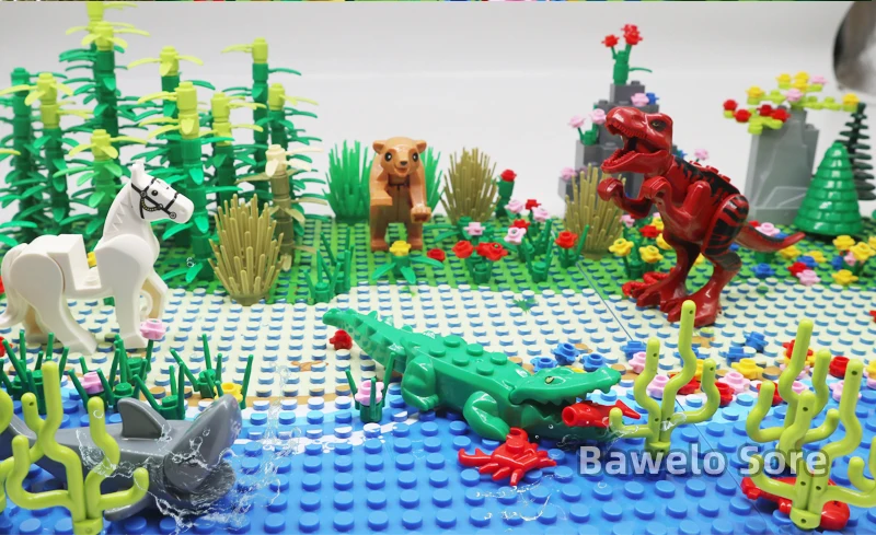 Bloco de Construção do Mundo Plantas com Placa Vida Selvagem Paraíso Animal Conjuntos Grama Bush Flor Árvore Base Faça Você Mesmo Moc Montar Crianças Brinquedo Presentes 7 Brinquedos e hobbies