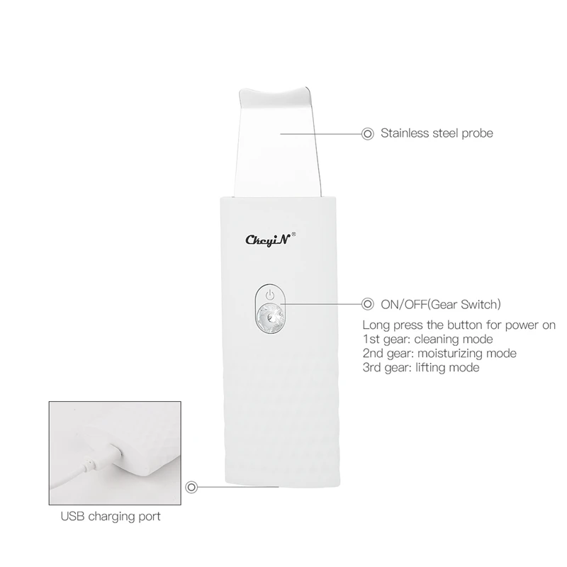  24000 times/min Ultrasonic Vibration Skin Scrubber Face Cleaning Remover Device Facial Pore Cleaner
