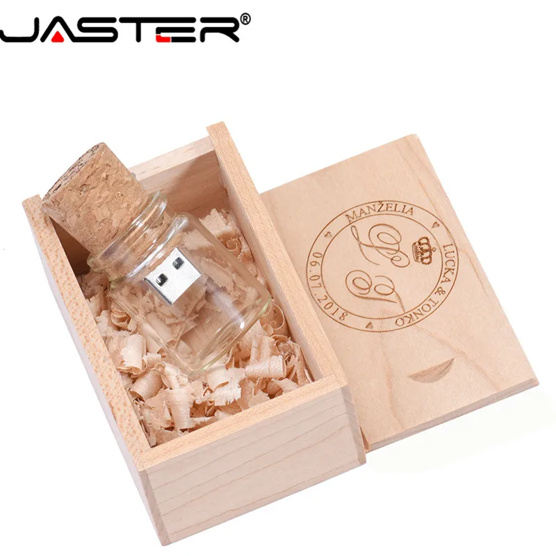 USB 2.0 Flash Drive 8GB 16GB 32GB 64GB in wood box + wishing bottle for Wedding Gift usb flash drive flash drive