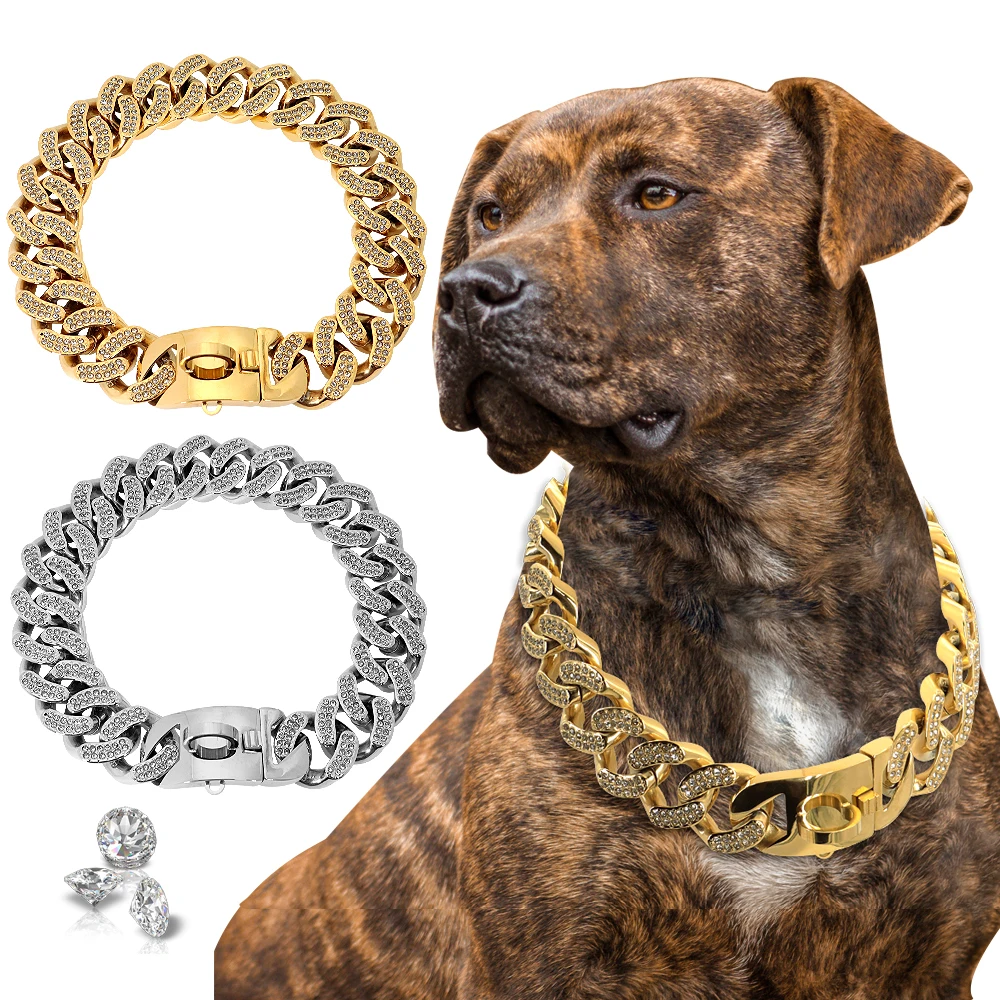 De Metal fuerte cadena de perro collares de acero inoxidable para mascotas Collar semiestrangulador para perros grandes Pitbull bulldog de oro de plata Collar - AliExpress Hogar y jardín