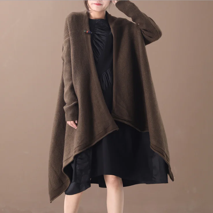 Coffee color Женские куртки осень зима вязаный свитер большого размера пальто новые женские топы с длинными рукавами повседневные свободные нестандартные куртки - Цвет: Coffee color