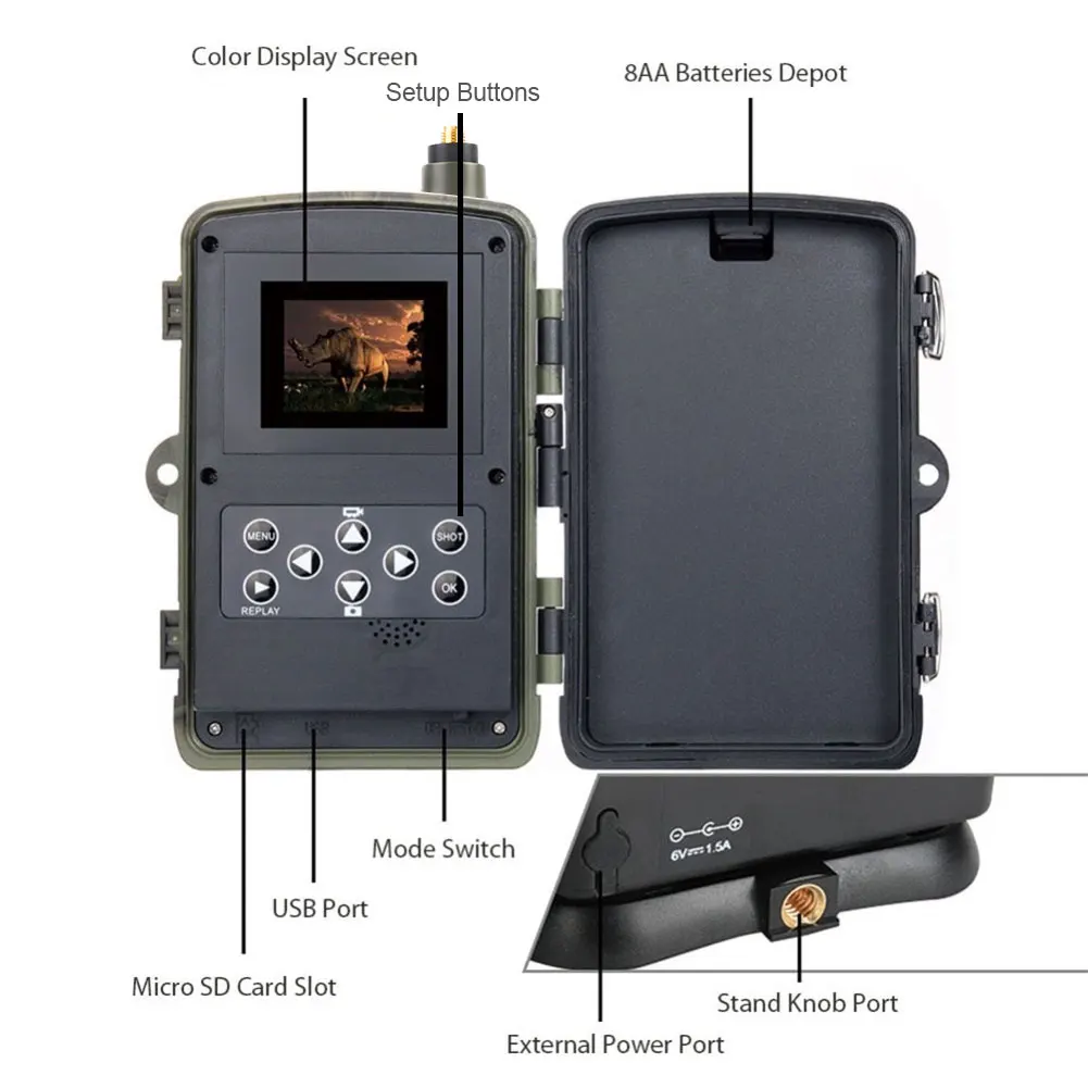 Hunting Camera Portable Multifunctional 0.3s 1080p HD 16MP Take Photo Animal Night Vision Trail Camera Camping Video Recorder