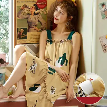 

Nightwear Cotton Nightdress Women Sleepwear Summer New Home Dreesing Gown Sleepwear Intimate Lingerie Lovely Home Wear Nightgown