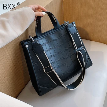 

[BXX] Crocodile Pattern Large Capacity PU Leather Shoulder Bags For Women 2020 Branded Trend Handbags Simple Style Bag HO478