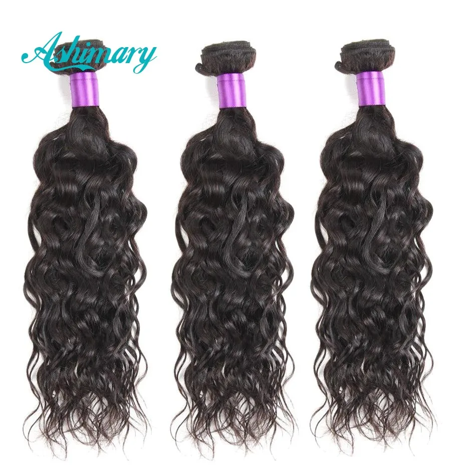 Ashimary Water Wave Bundles with Closure Brazilian Water Wave Free Part Lace Closure with bundles Non-Remy Hair