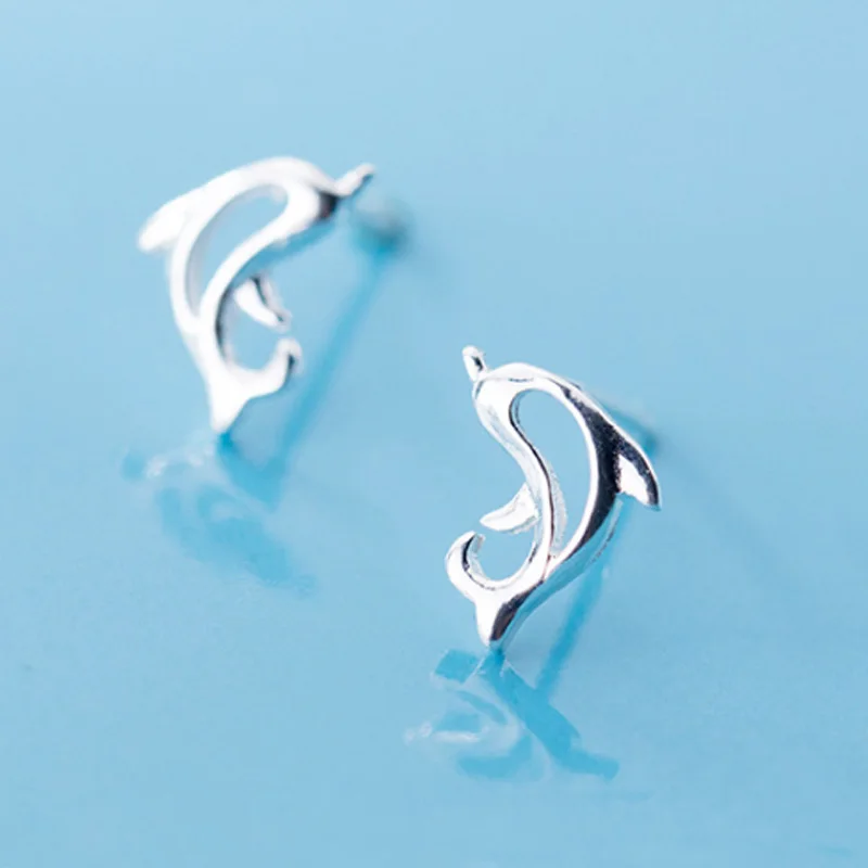 Мода 925 стерлингового серебра Дельфин милые серьги простые темпераментные женские очаровательные серьги для девушек ювелирные изделия
