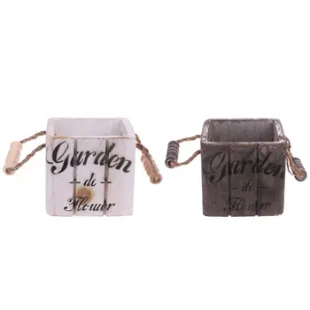 

Wooden Square Rustic Flower Pot Basket Fleshy Succulent Planter Garden Home Decoration