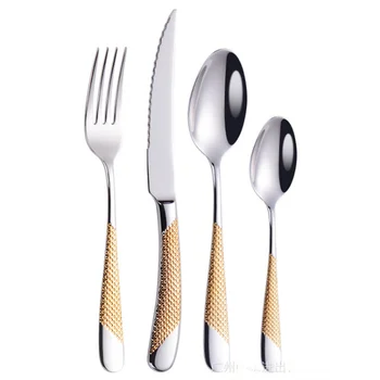 

Reusable Tableware Diamond Pattern Kitchen Dinnerware Utensils Spoons Forks Knives Christmas Dinner Sets Cutlery Set Portable