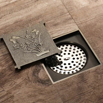 

Drains Bathroom Floor Drain Shower Viper Cover Antique Brass Shower Drain Bath Shower Drains Flower Pattern Square Deodorant Flo
