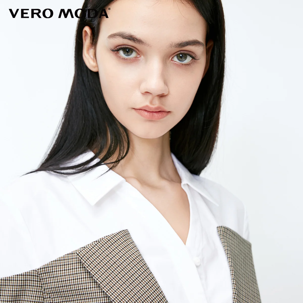 Ceny Vero Moda styl angielski z kołnierzykiem z klapami szwy pledy koszula bluzka | 318431510