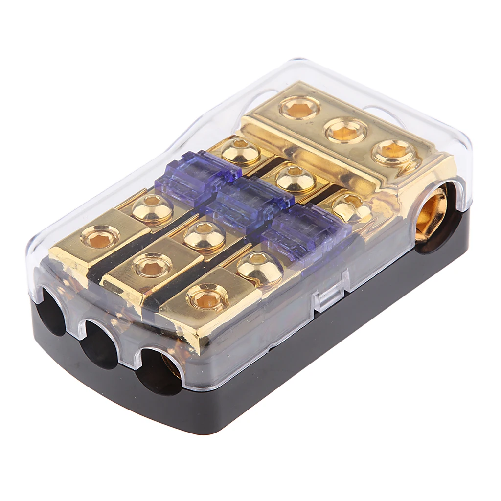 Car Stereo Audio 3-Way 80A In-Line Fuse Holder Power Distribution Block with Waterproof Cover