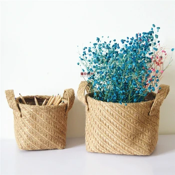 

Braided Jute Cloth Flowerpot Storage Basket Cotton Linen Blended Desktop Storage Box Kids Toys Sundries Organizer Laundry Basket