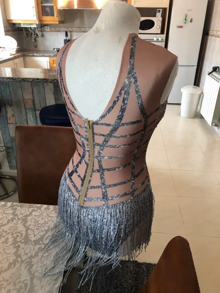 Блестящий Серебряный боди с кисточками, без рукавов, большой стрейч, женский наряд для вечеринки, выпускного вечера, сценический для певца, шоу, комбинезон