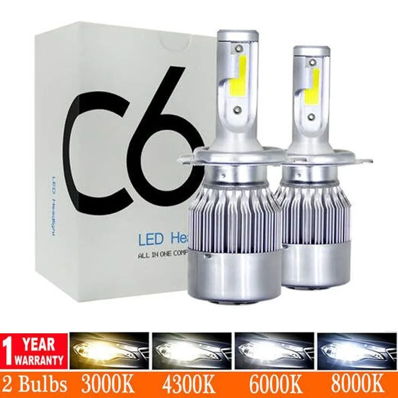 Elglux 2pcs Car Led Headlight Bulbs Lamp H4 H7 H11 72W/pair H8 HB4 H1 H3 HB3 Auto High Low Beam 6000K Gold12V Head Light | Автомобили и
