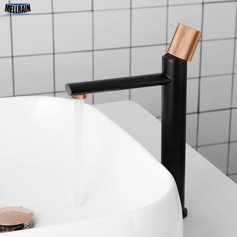 Матовый черный и золотистый Φ 100% латунный Смеситель для раковины в ванную