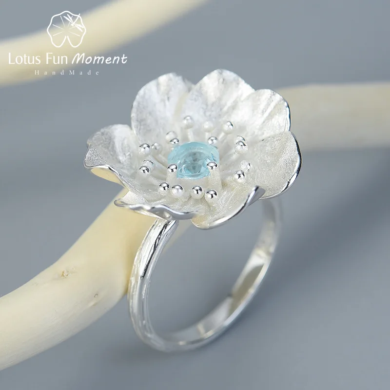 Lotus Fun Moment Настоящее серебро 925 проба Натуральный камень ручной работы дизайнерские Изящные Ювелирные изделия цветущие Anemone цветочные кольца для женщин - Цвет основного камня: Silver Silver Topaz