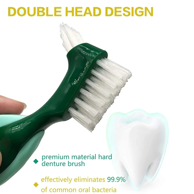 2 Pcs Premium Hard Denture Brush Toothbrush, Cleaning Brush, Multi-Layered Bristles &Portable Denture Double Sided Brush