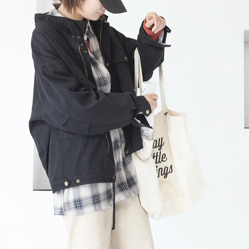 Johnature, женские куртки Harajuku, пальто, осень, новинка, стоячая кнопка, длинный рукав, сплошной цвет, женская одежда с карманами, повседневные куртки