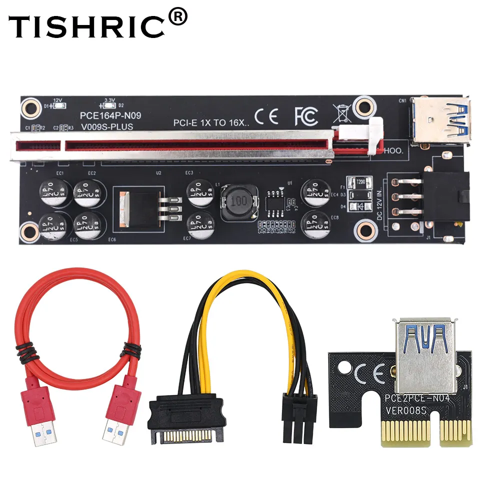 10 pçs tishric 2021 ver009s plus pci-e pcie riser 009s 6in pci express adaptador cartão molex usb 3.0 cabo 1x 16x extensor