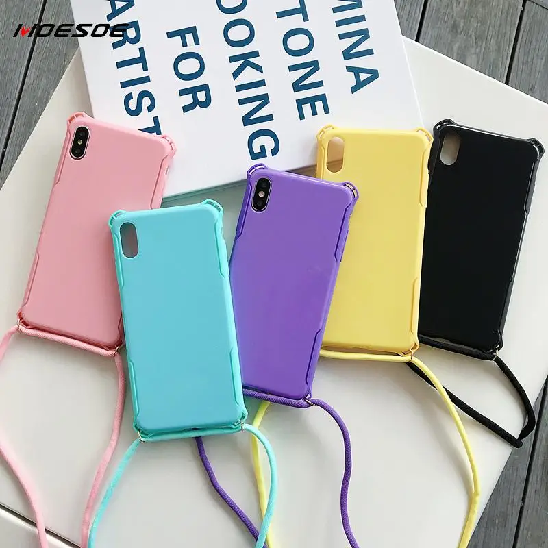 

Candy Color IMD Silicon Cover Case For iPhone XR X Xs Max 6 6s 7 8 Plus Case with Lanyard Neck Strap Rope For Huawei P30 Pro