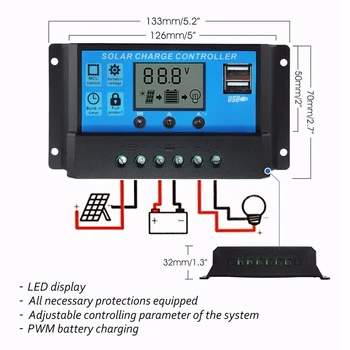 

Solar Controllers 30A LCD MPPT Solar Panel Battery Regulator Charge Controller Dual USB 12/24V