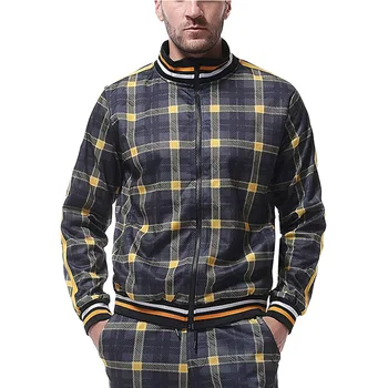 

2020 Gentlemen Tracksuit Men Fashion Sporting Suit Men Sets Brand Plaid Zipper Sweatshirt+Sweatpants Mens Clothing 2 Pieces Sets