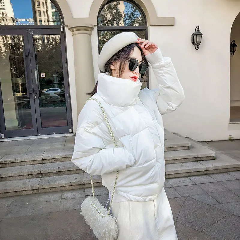 white SHENGPALAE, новинка, модная водолазка, свободная, теплая, повседневная, длинный рукав, хлопок, пальто, короткая, для зимы, Корейская куртка для женщин, FT777 - Цвет: white