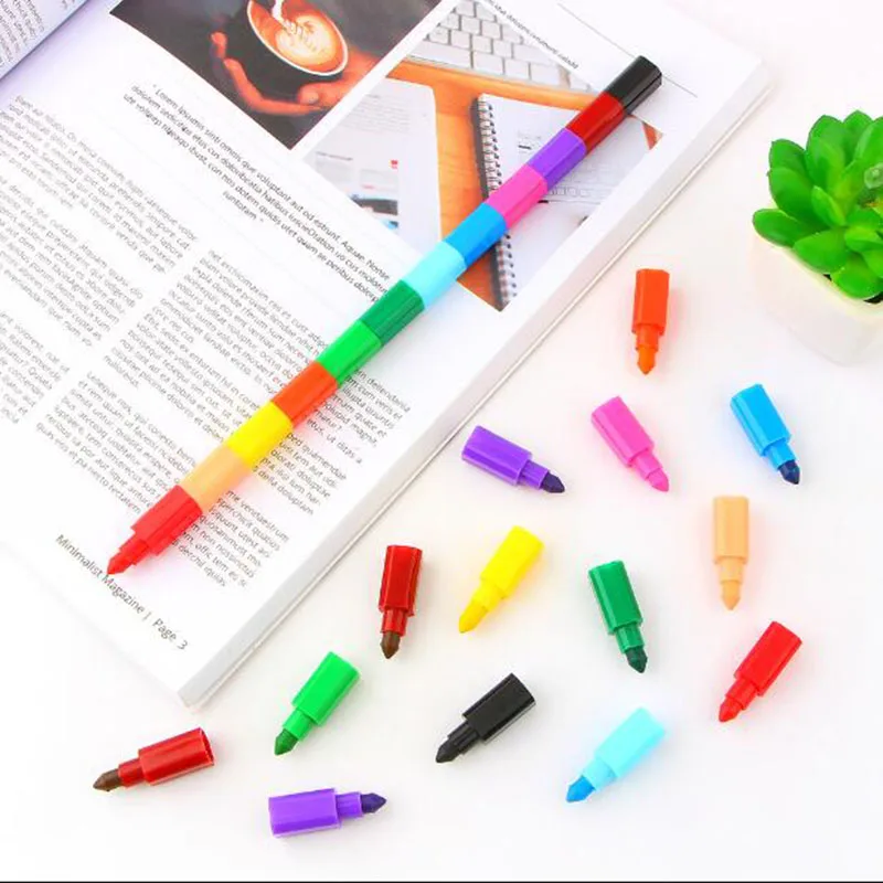 

1PCS Colorful 12 Color Oil Brush Crayon Building Blocks Crayon Painting Pen Art Painting Gift Color Student Stationery Prizes
