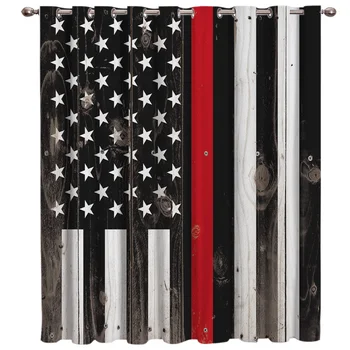 

The Red Line American Flag The United States Respects The Firefighter Symbol The Retro Wood Grain Flag Window Treatments Curtain