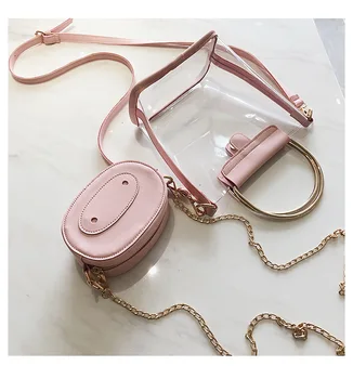 

2019 candy color PUV messenger bags two packages composite transparent bag for female Casual Contain Luxury handbag bolsos