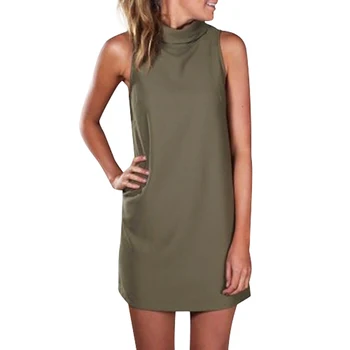 

Women Fashion Turtleneck Dress Plus Size Summer Dress Vestidos Sleeveless Dress