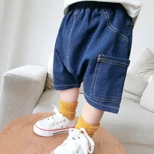 Детские джинсовые шорты; летняя одежда; одежда для детей среднего и маленького размера; брюки с одним карманом и большим шаговым швом для мужчин и женщин; детские шаровары